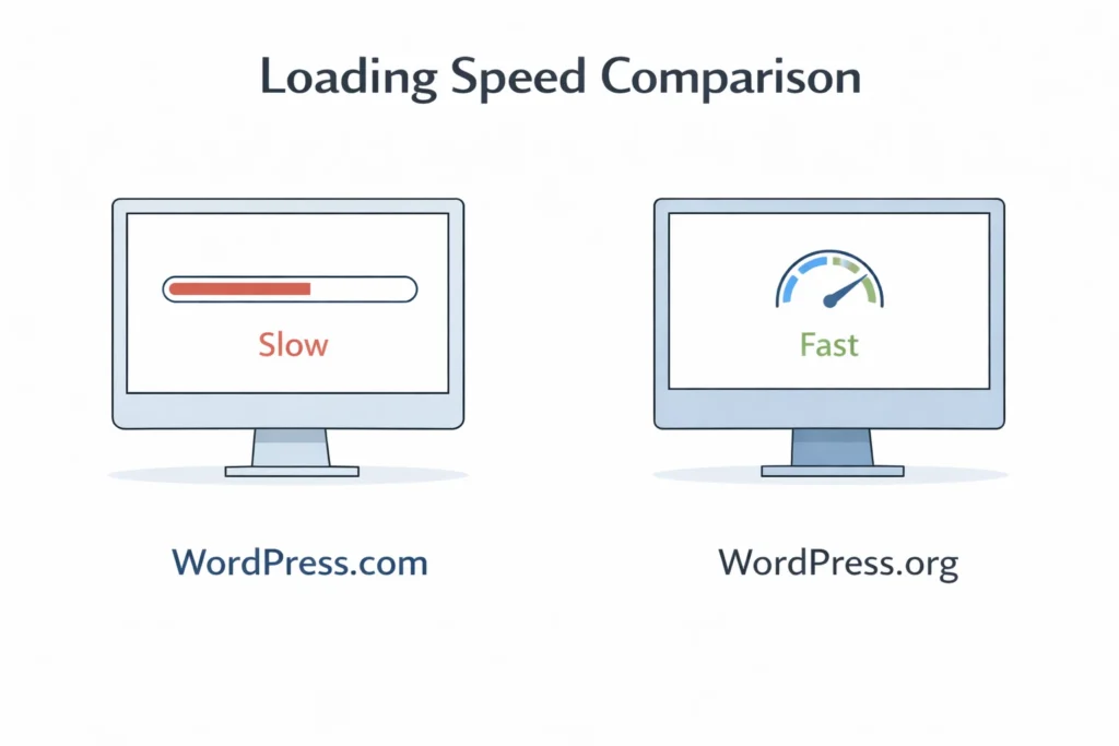 Loading speed comparison WordPress.org vs WordPress.com for food blog photos 2026