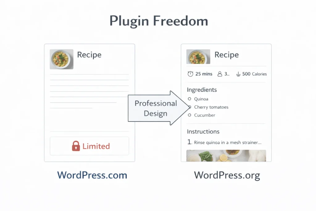 Recipe plugins work best on WordPress.org vs WordPress.com for beginners 2026