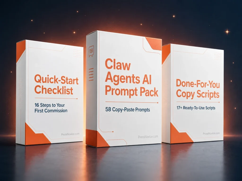 Claw Agents AI bonus package with 3 exclusive bonuses: Prompt Pack, Quick-Start Checklist, and Done-For-You Copy Scripts from PressNovice