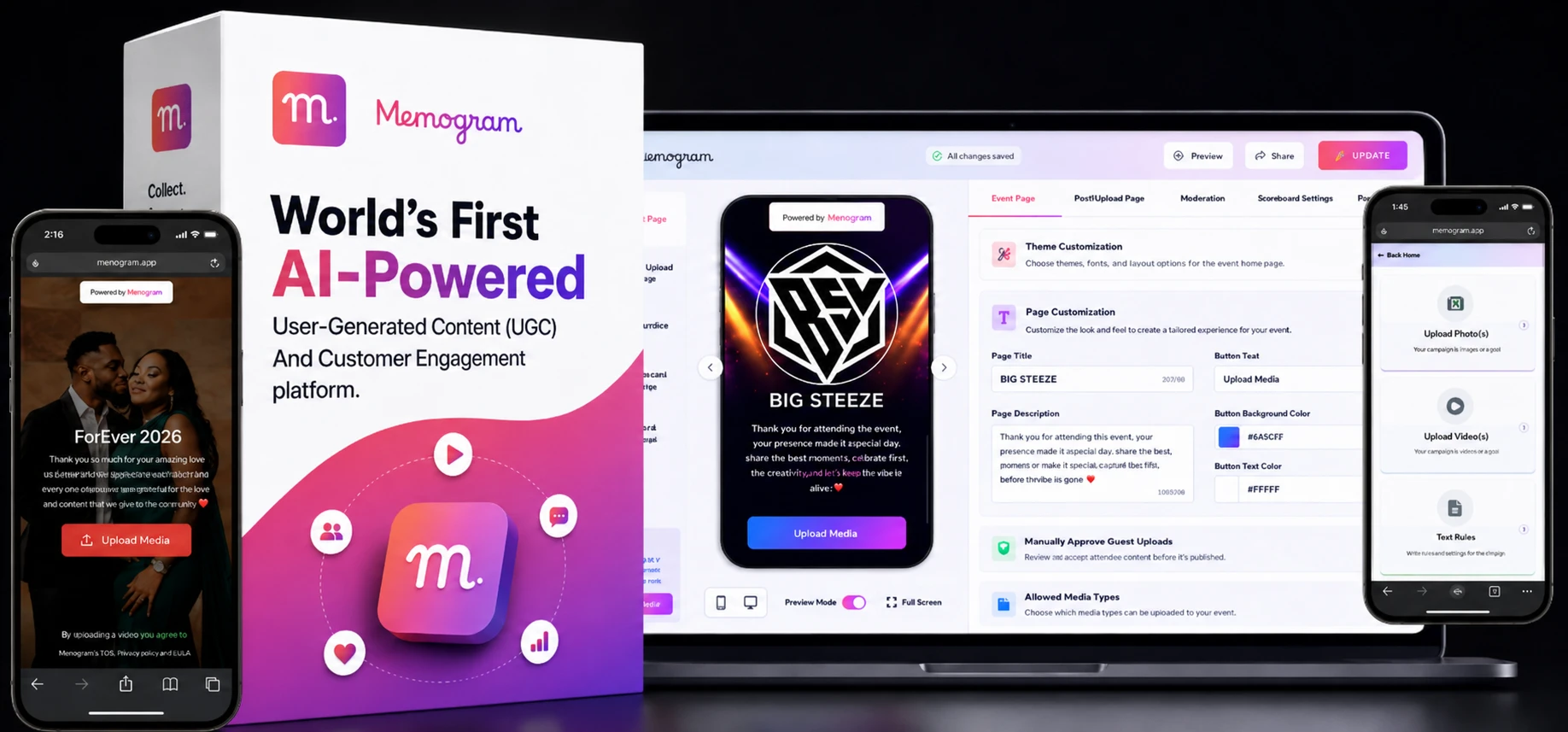 Memogram review — World's First AI-Powered UGC and Customer Engagement platform dashboard on desktop and mobile