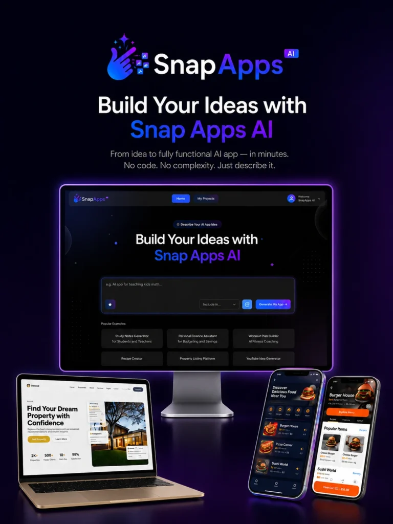 Snap Apps AI review 2026 — dashboard, laptop and mobile apps built with no code using Telegram commands